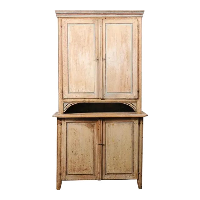 Swedish 1780s Gustavian Period Two-Part Tall Cabinet with Original Paint For Sale