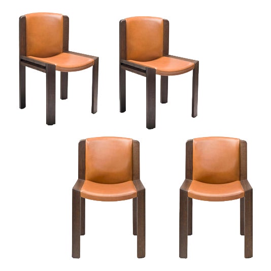 300 Chairs in Wood and Sørensen Leather by Joe Colombo for Karakter, Set of 4 For Sale