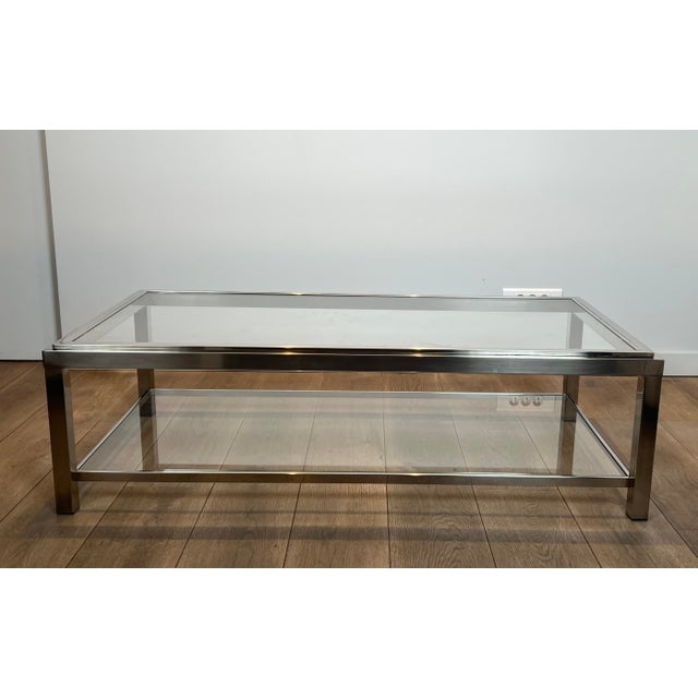 Mid-Century Modern Large Chrome Coffee Table. French Work. Circa 1970 For Sale - Image 3 of 15