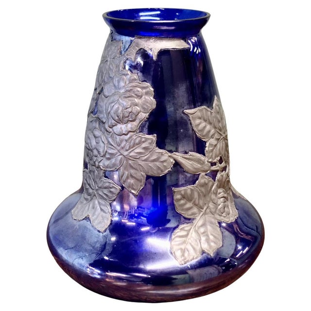Glass Art Nouveau Cobalt Blue Vase with Pewter Overlay, 1900s For Sale - Image 7 of 7
