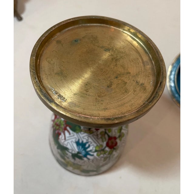 High Quality Antique Handmade Chinese Enamel Bronze Cloisonné Lidded Urn Jar For Sale - Image 13 of 13