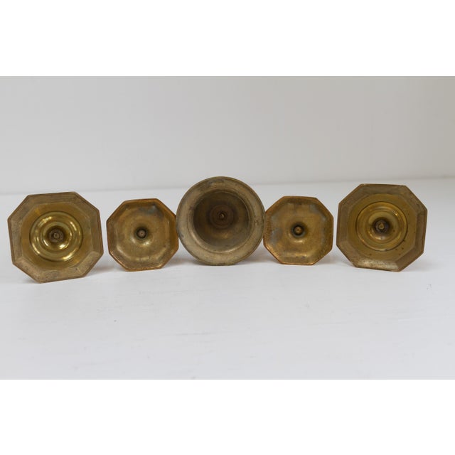 Gold Antique Danish Brass Candlesticks, 1890s, Set of 5 For Sale - Image 8 of 17