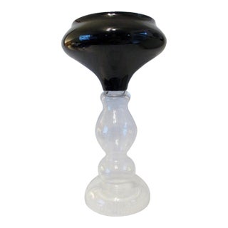 Italian Pedestal Vase Clear Base Black Bowl For Sale