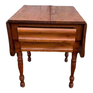 Antique Side End Drop-Leaf Table With 2 Drawers.