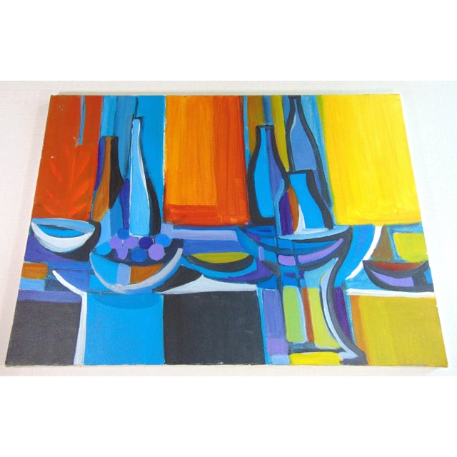 Bright and vibrant abstract oil painting by Walter Taft Bradshaw entitled "Yeah! I". In brilliant shades of blue, purple,...
