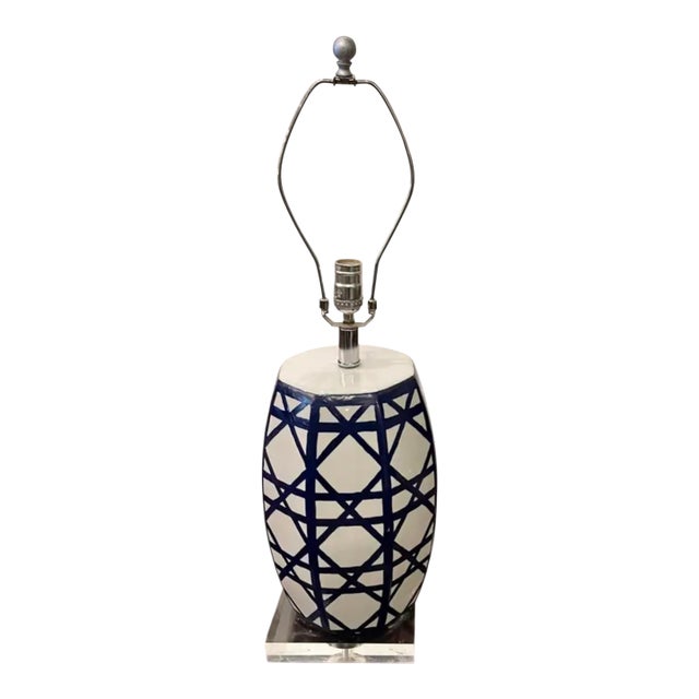 Mecox Gardens Blue & White Modern Pottery Table Lamp For Sale