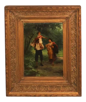 19th Century Italian Painting by Leopoldina Zanetti Borzino (Italian 1826-1902) Titled "The Family"