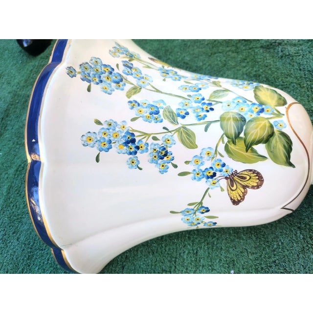 Vintage Ceramic Navy Cream Floral Chelsea House Style Large Wall Pocket Sconce For Sale In West Palm - Image 6 of 7