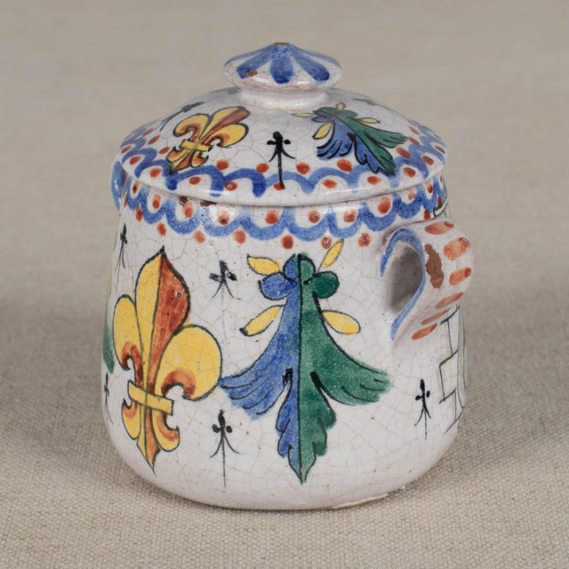 Blue 19th Century French Faience Fleur-De-Lis Lidded Pot, Hand-Painted For Sale - Image 8 of 12