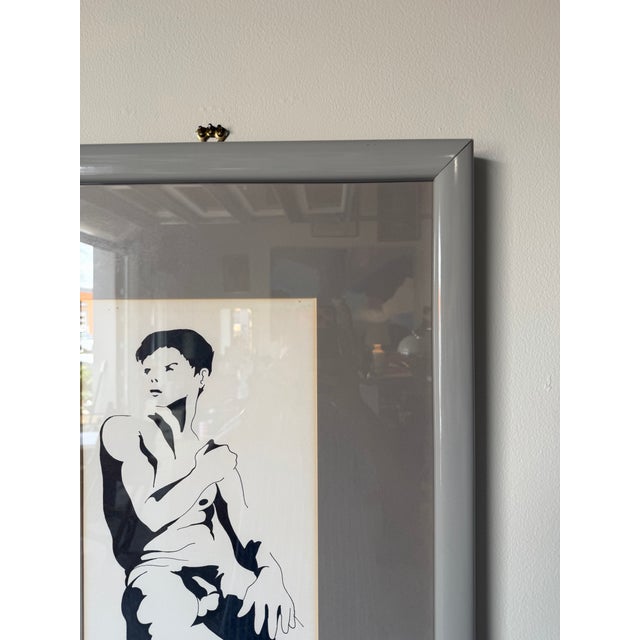 Wood 1980s Vintage Figurative Sitting Nude Man Painting on Paper by Whitman, Framed For Sale - Image 7 of 12