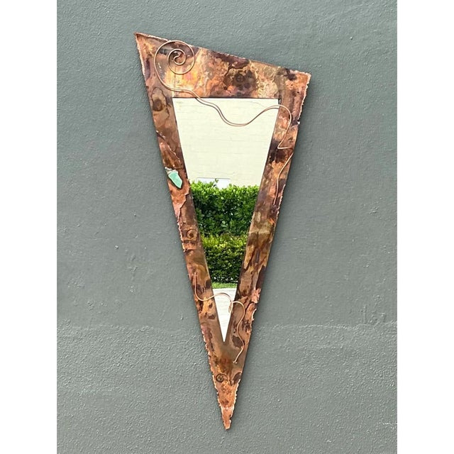 Vintage Post Modern Copper Triangle Wall Mirror For Sale - Image 12 of 12