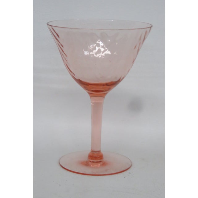Early 20th Century Pink Stem Depression Glass Optic Swirl Glassware Wine Sherry Goblets 4751b - 4pc For Sale - Image 4 of 11
