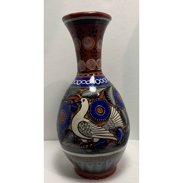 Vintage Mexican Pottery Vase With Blue Flowers and White Doves Chairish