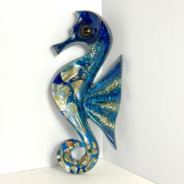 Mid-Century Modern 1960s MCM Acrylic Lucite Abalone Seahorses, Wall Hangings, Made in the Usa, Set of 3 For Sale - Image 3 of 8