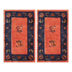 Remarkable Pink Rose and Navy Blue Color With Floral Desing Border Chinese Peking Rugs