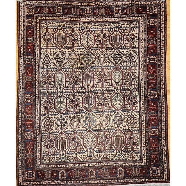 Vintage Joshegan Kashan Rug, Hand-Knotted Wool, Allover Weeping Willow Pattern, Ivory & Blue, 8x11 For Sale - Image 10 of 17