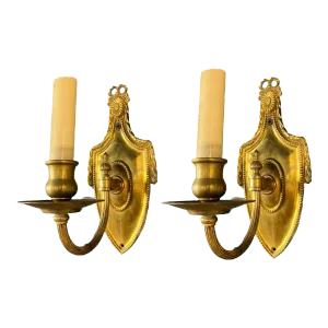 1920's Neoclassic Style Gilt Bronze One Light Sconces - a Pair
