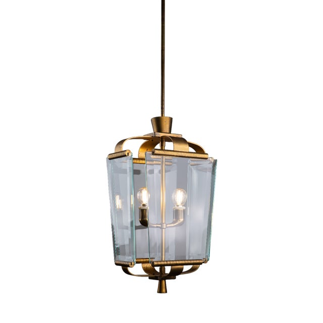 Art Deco Italian Brass and Glass Lantern, 1950s For Sale