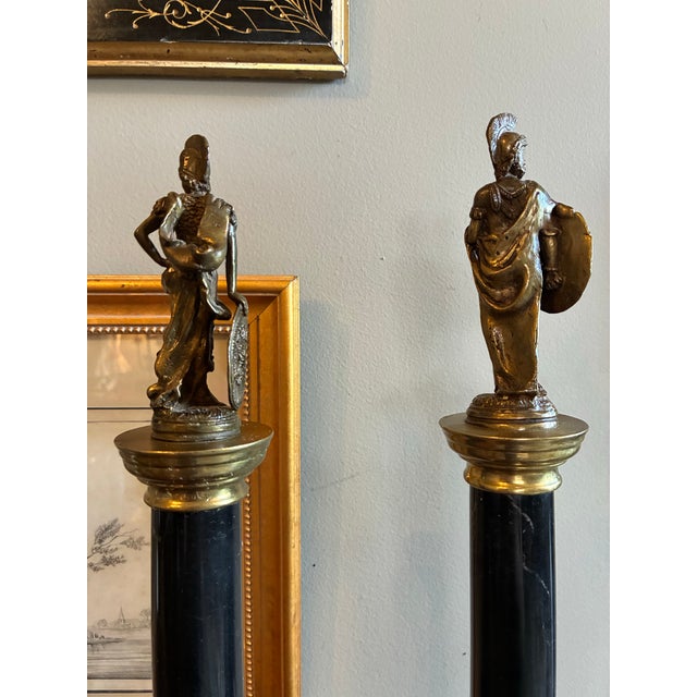 Pair of Grand Tour Marble Column Statues With Neoclassical Figures, Late 1800’s For Sale - Image 4 of 11