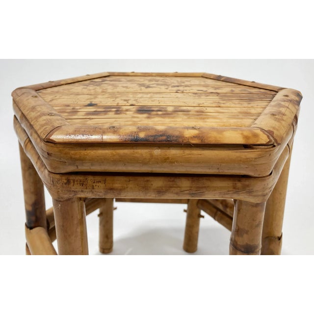 Vintage Hex Scorched Bamboo Split Reed Plant Stand or Riser For Sale In Kansas City - Image 6 of 7