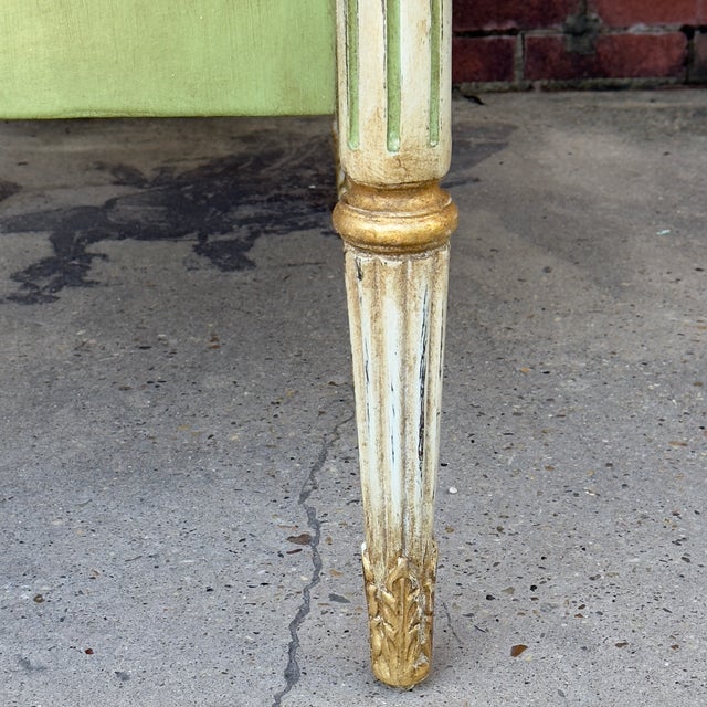 "The Grace" Vintage Swedish Gustavian Louis XVI Style Chest of Drawers - Three Drawer Piece in Soft Green and Cream - Newly Painted For Sale - Image 13 of 15