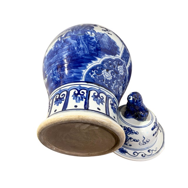 Vintage Lg Chinoiserie Cobalt Blue & White Temple Ginger Jar 23" H For Sale - Image 11 of 12