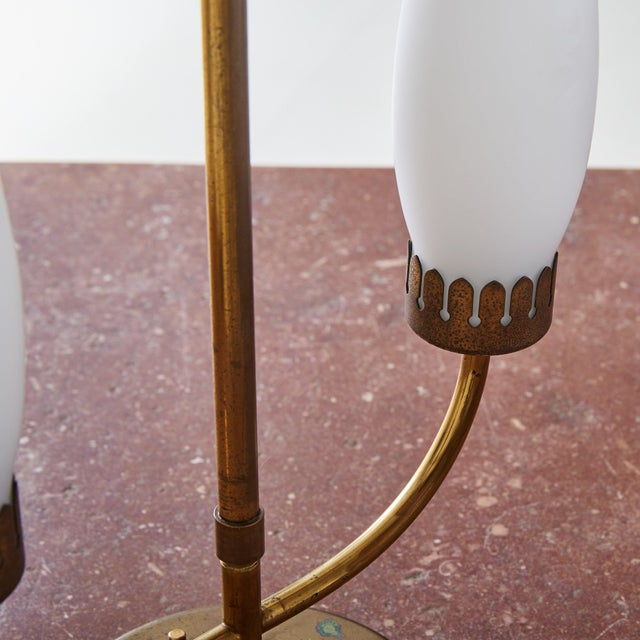 Metal Italian Brass Table Lamp with Frosted Glass Shades, 1950s For Sale - Image 7 of 9