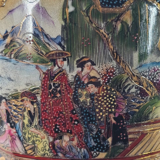 Vintage Moriage Satsuma Gold Embellished Polychrome Temple Vase, Porcelain, 14" For Sale In San Francisco - Image 6 of 12