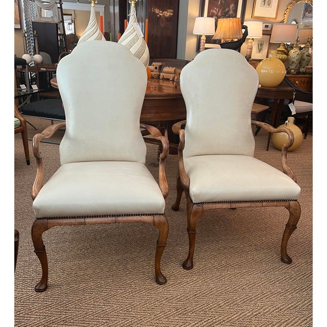 Pair English Queen Anne Style Carved Walnut Shepherd's Crook Armchairs For Sale - Image 14 of 14