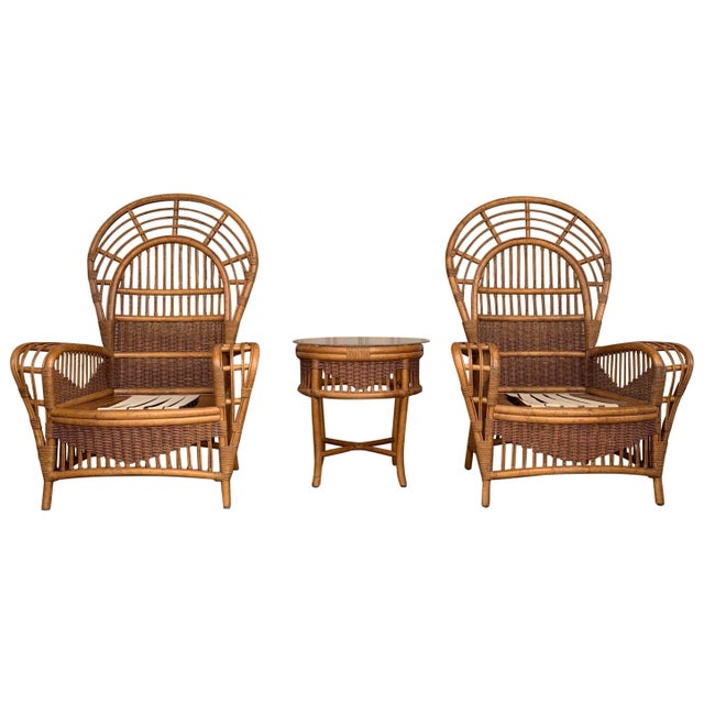 Tan Mid-Century Ficks Reed Rattan Table & 2 Chairs For Sale - Image 8 of 8