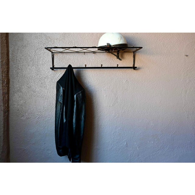 Vintage Wall-Mounted Coat Rack in Black Metal and Brass, 1950s For Sale - Image 3 of 12