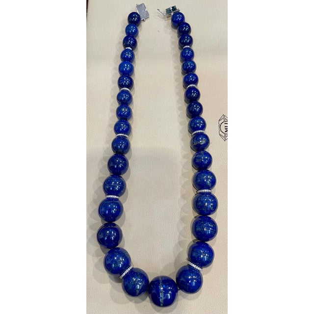 Certified Vintage Lapis Lazuli Single Strand Diamond Necklace 14 Kt White Gold For Sale - Image 13 of 18
