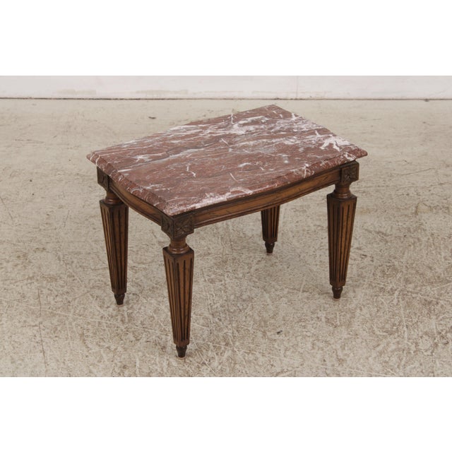 Age: C.1930s Details: Intentional Distressed Walnut Finish Shapley Marble Top Attributed To Being Italian Made Condition:...