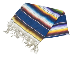 Mexican Saltillo Serape Blanket Striped Rainbow Wool Rug Mat W Fringe 75" X 40"