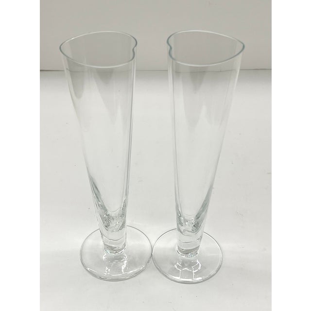 Contemporary Set of Vintage Heart Glass Couples Wedding Champagne Flutes For Sale - Image 3 of 8