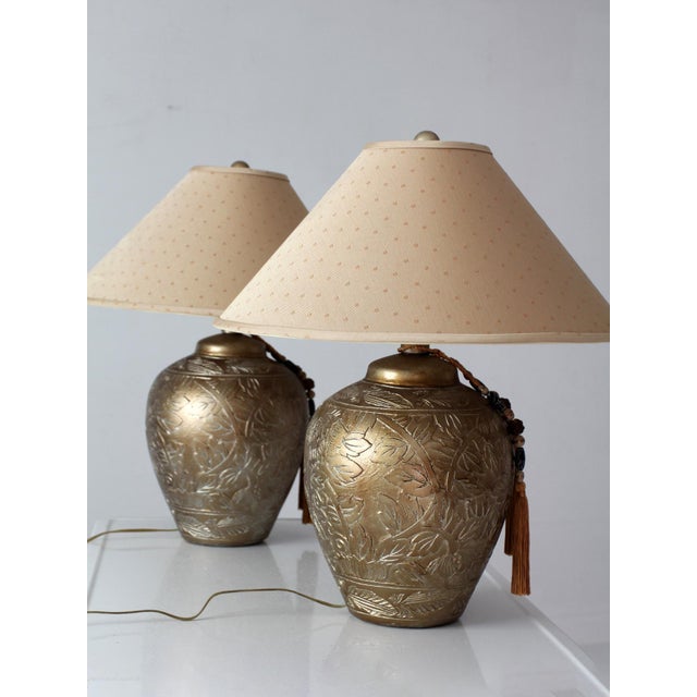 Gold Pair of Vintage Chinoiserie Style Gilt Ceramic Table Lamps For Sale - Image 8 of 18