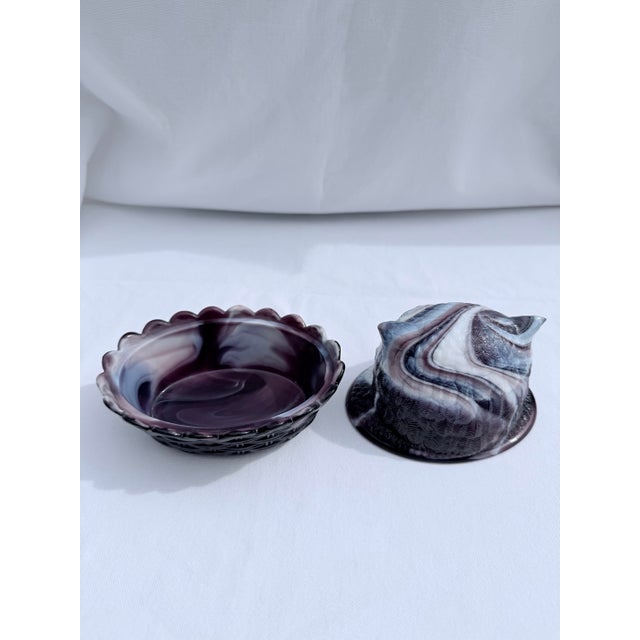 Amethyst Vintage Purple Slag Glass Owl Figural Candy Dish / Covered Dish For Sale - Image 8 of 9