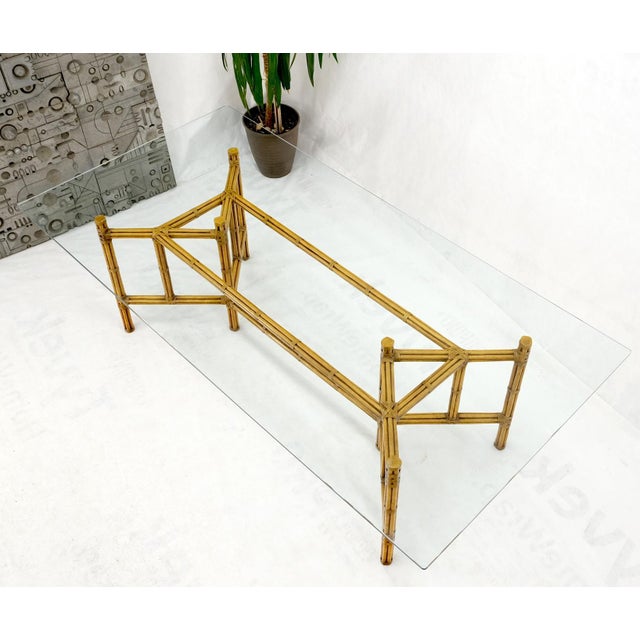 Mid 20th Century Large Bamboo & Leather Frame 3/4" Thick Glass Top Dining Conference Table For Sale - Image 11 of 18