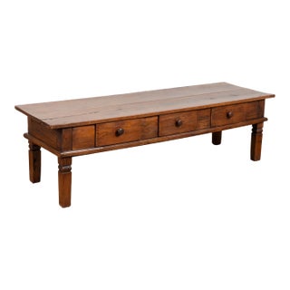 19th-Century French Walnut Coffee Table With Three Drawers For Sale