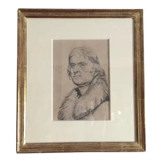 19th Century Pencil Drawing of President Thomas Jefferson in Gilt Wood Frame For Sale