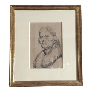 19th Century Pencil Drawing of President Thomas Jefferson in Gilt Wood Frame