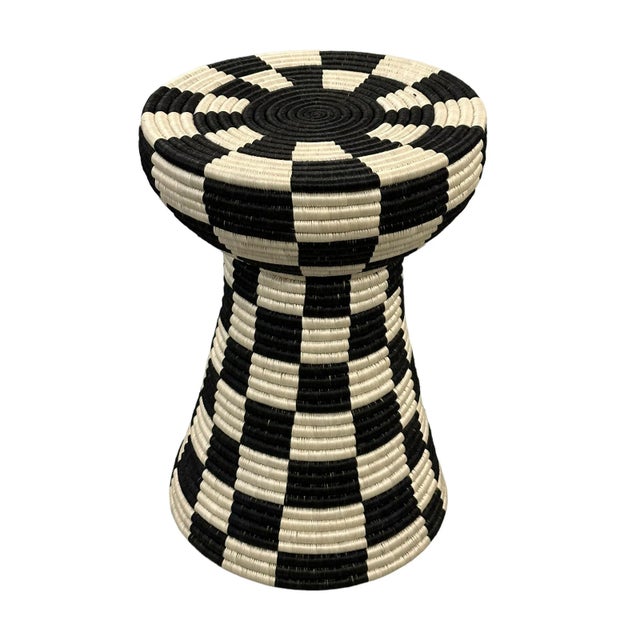 African Natural Woven Seagrass Side Table Black For Sale - Image 4 of 4