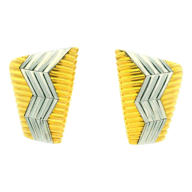 1990s Pair of Michael Bondanza “Heatwave” Platinum & 18k Gold Sculptural Earrings For Sale
