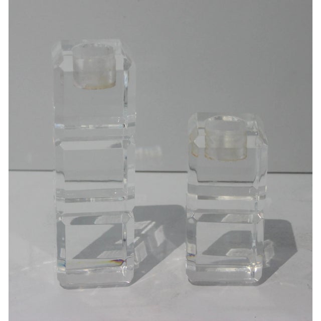 Lucite Stacked Cube Candlesticks- Set of 2 For Sale In West Palm - Image 6 of 11