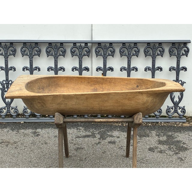 Brown Large Fruitwood Trog or Dough Bowl on Oak Stand For Sale - Image 8 of 8