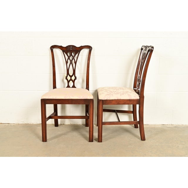 Baker Furniture Style Georgian Carved Mahogany Side Chairs or Dining Chairs, Pair For Sale - Image 10 of 13