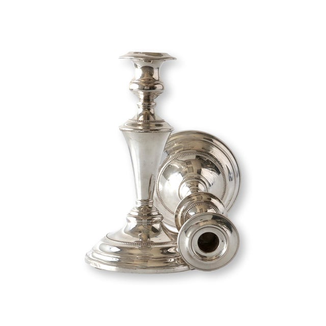 Art Deco Silver-Plate Candlesticks, a Pair For Sale - Image 4 of 4