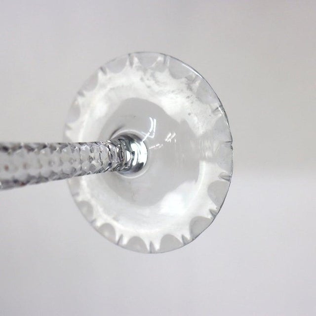 Amethyst Antique Bohemian Amethyst Floral Cut to Clear Crystal Stemmed Wine Goblets - Set of 3 For Sale - Image 8 of 11