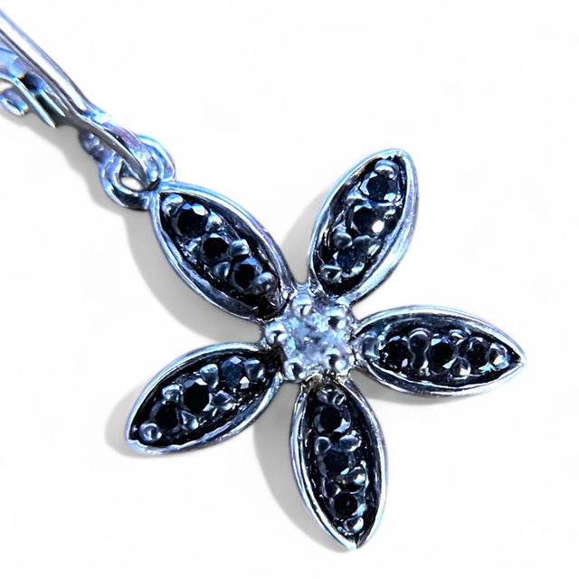 Black Diamond Flower Earrings - 2 Pieces For Sale - Image 4 of 4