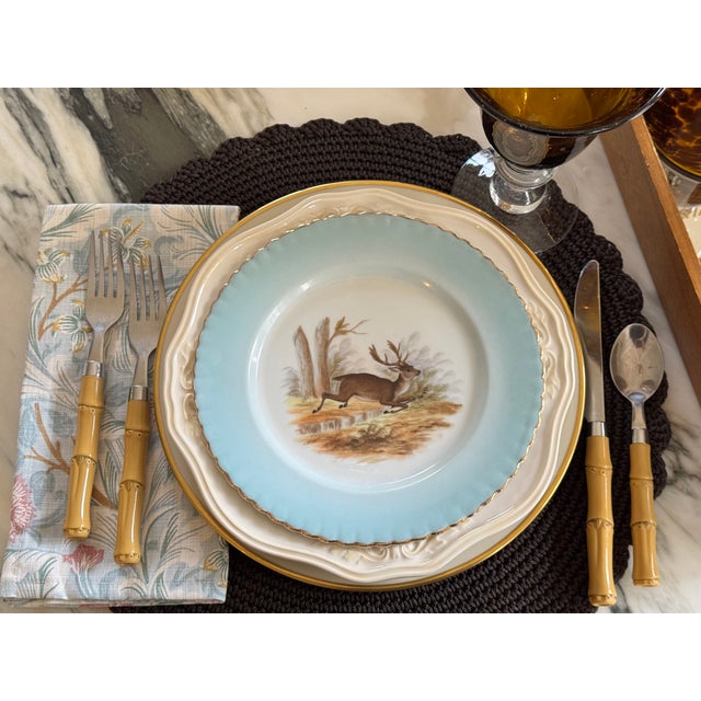 Mid-Century Victoria Pottery Stag Motif Hand Painted Salad Plates - Set of 6 For Sale - Image 14 of 18